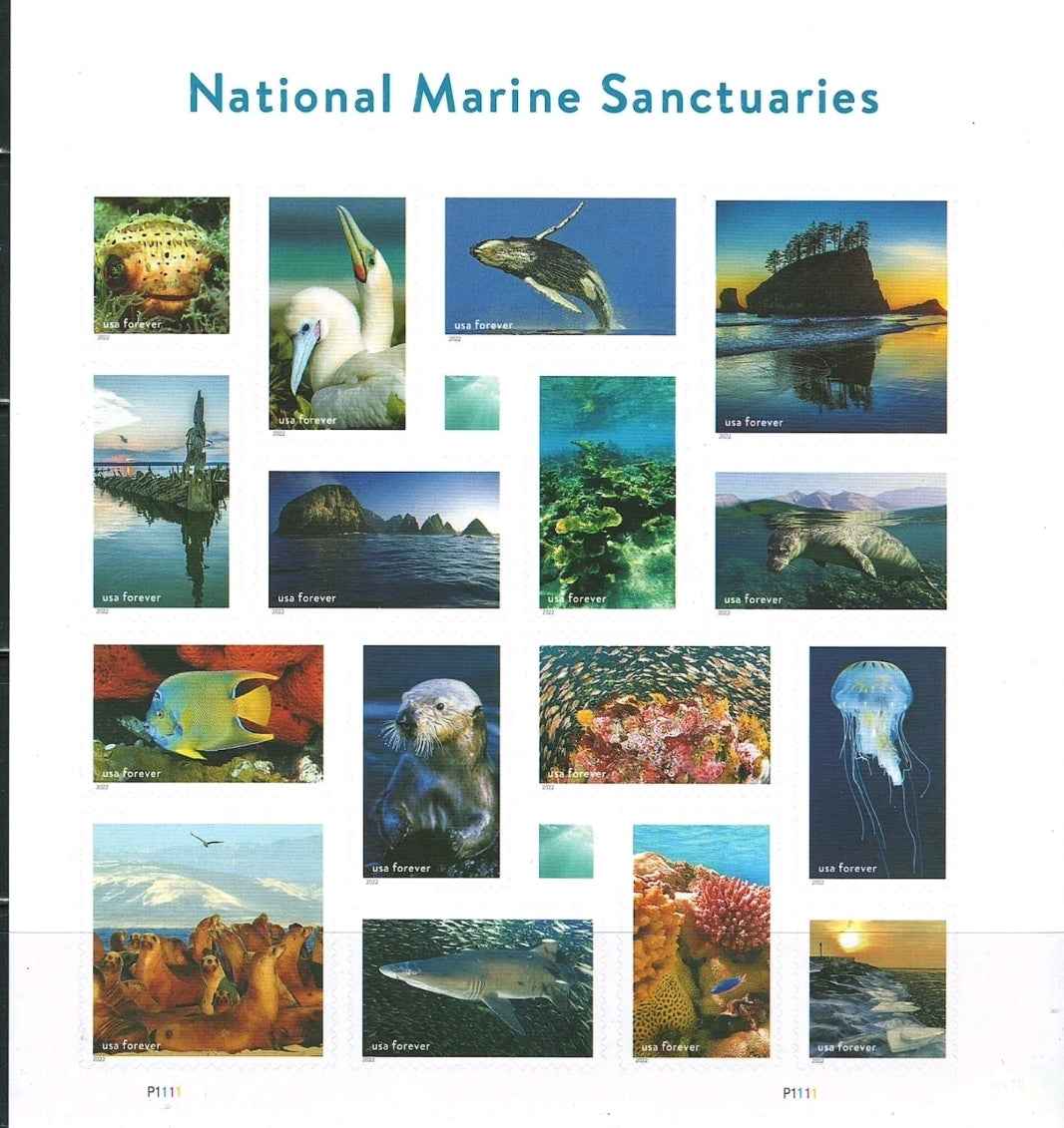 Pane of 16 National Marine Sanctuaries Forever Stamps