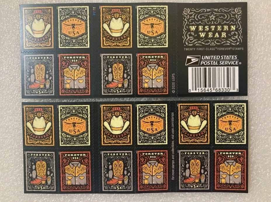 Booklet of 20 USA Cowboy Western Wear Postage Stamps
