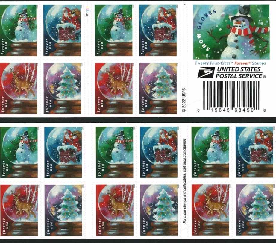 2023 Snowglobes Christmas Forever Stamps booklet of 20 stamps