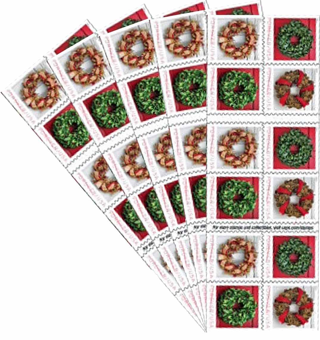 2019 Holiday Wreaths USA Forever stamp booklets with festive wreath designs