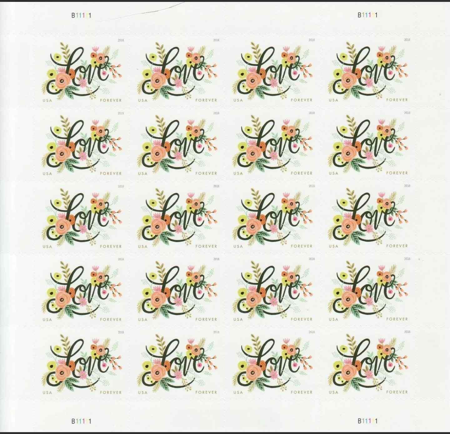 2018 Love Flourishes USA Forever Stamps Sheet of 20