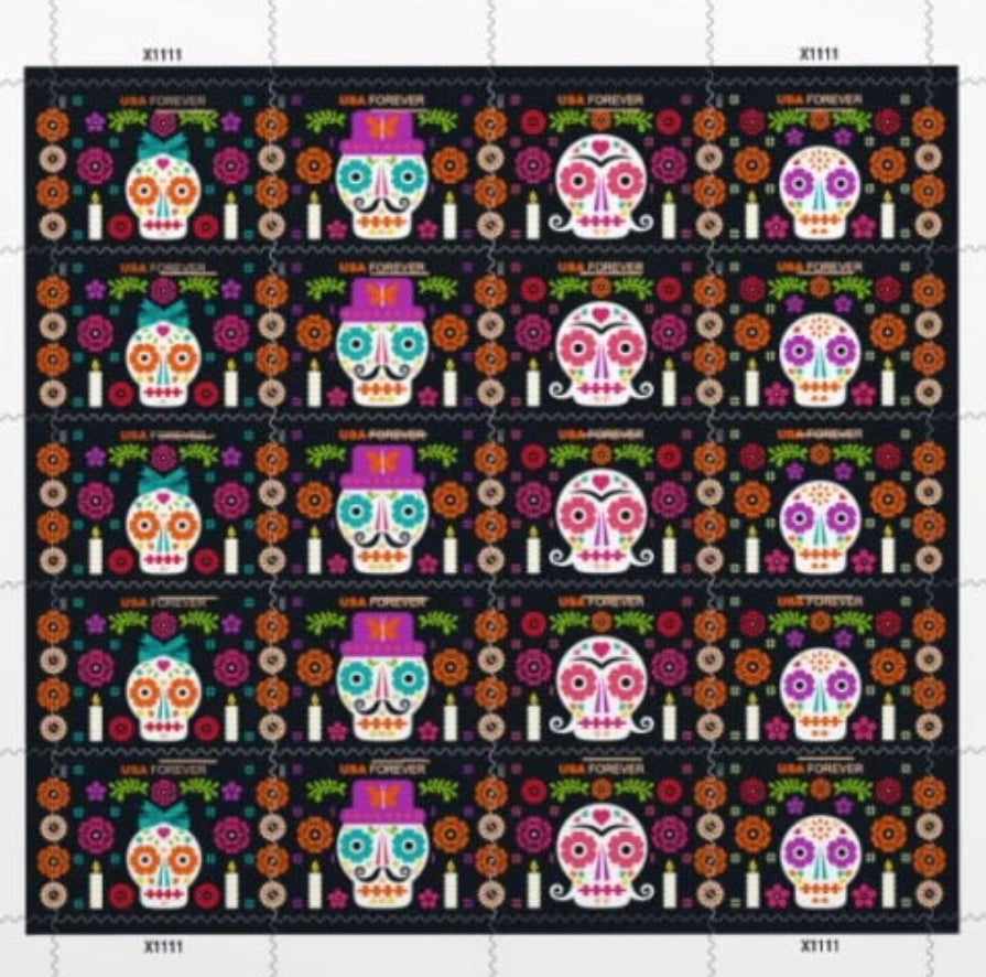 Sheet of 20 Day of the Dead USA Forever Stamps
