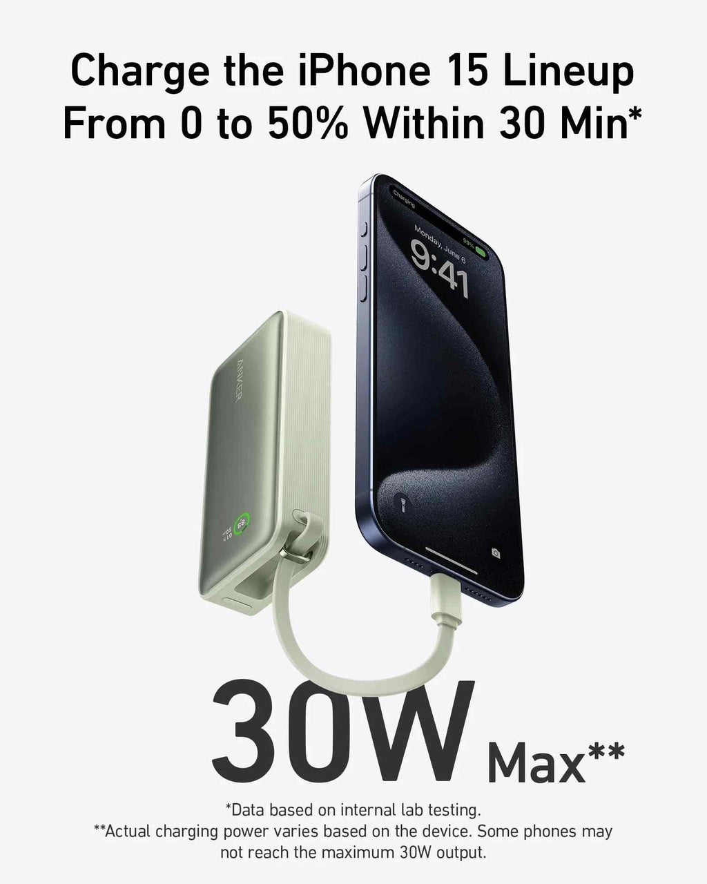 Anker Nano Power Bank (30W, Built-In USB-C Cable)