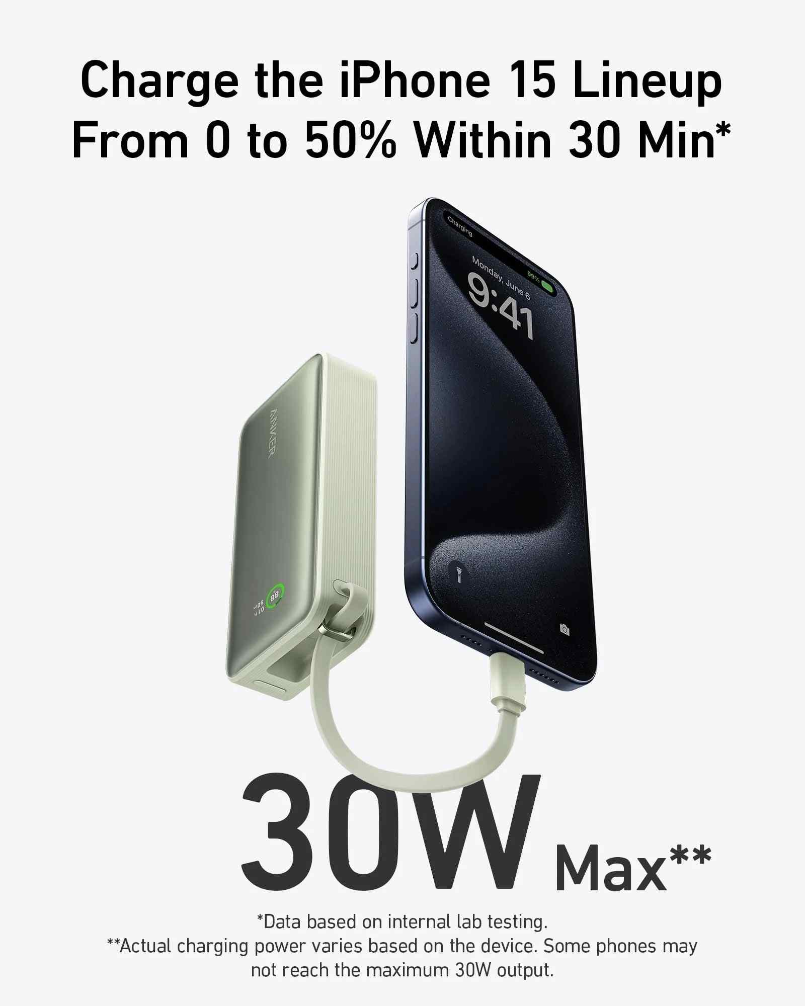Anker Nano Power Bank (30W, Built-In USB-C Cable)