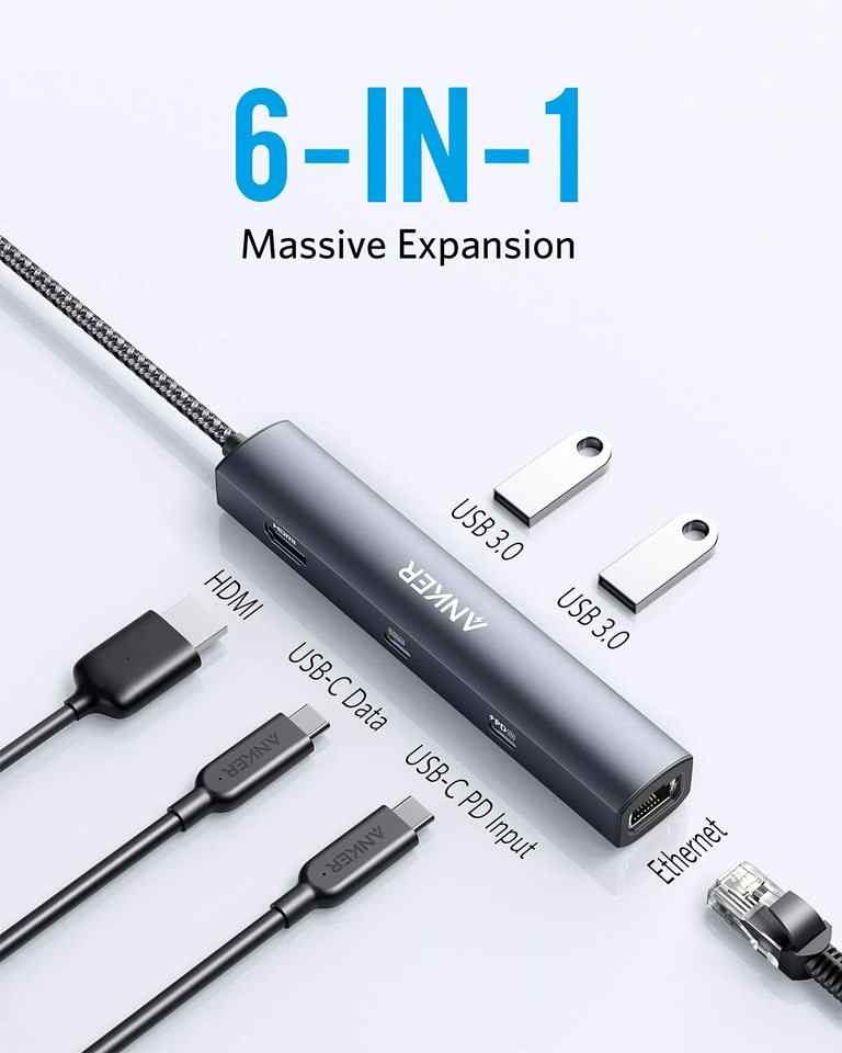 Anker <b>543</b> USB-C Hub (6-in-1, Slim)