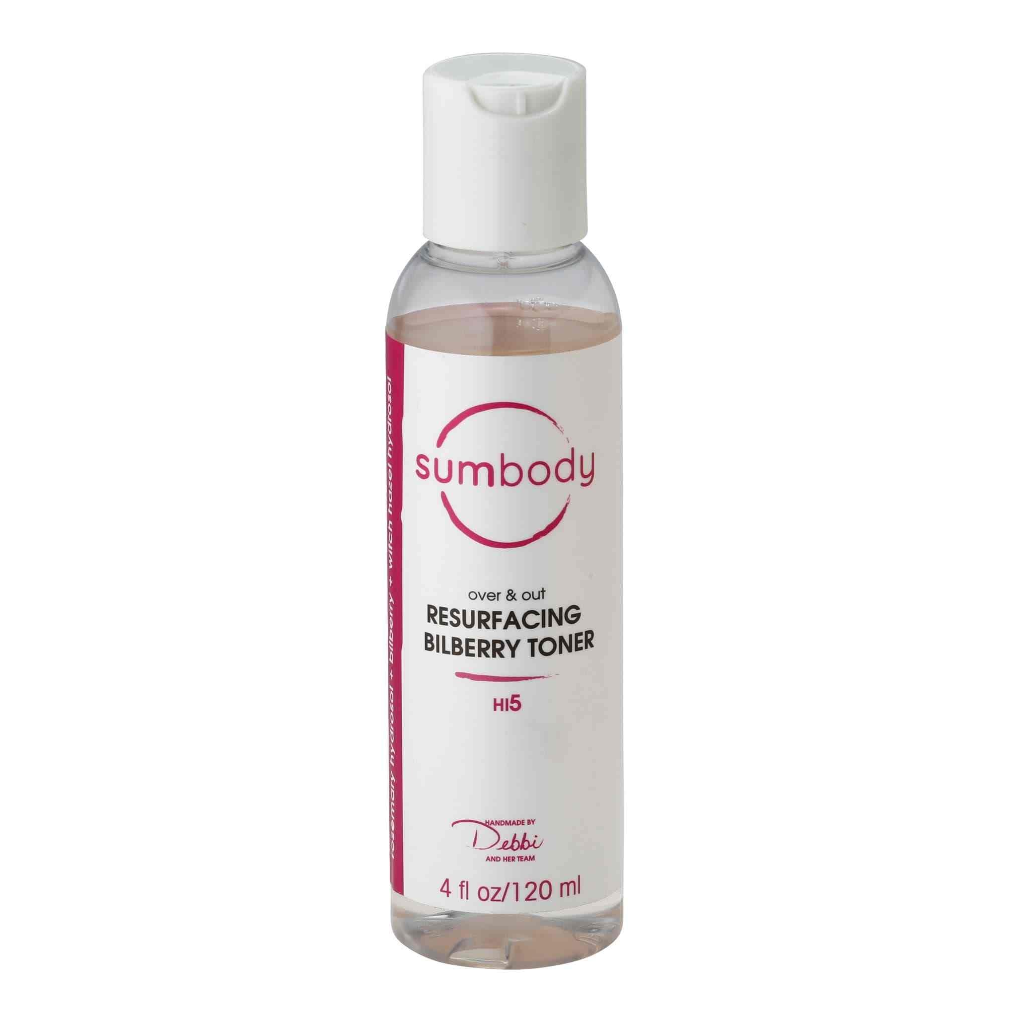 Over & Out Bilberry Resurfacing Toner bottle with vegan label for skin cleansing and balancing