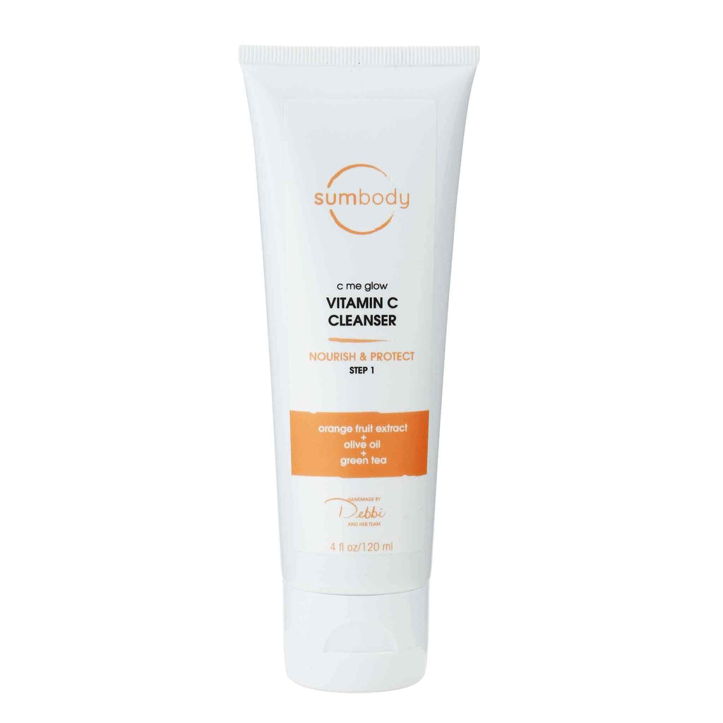 Bottle of C Me Glow Vitamin C Cleanser with antioxidant-rich ingredients and vegan label
