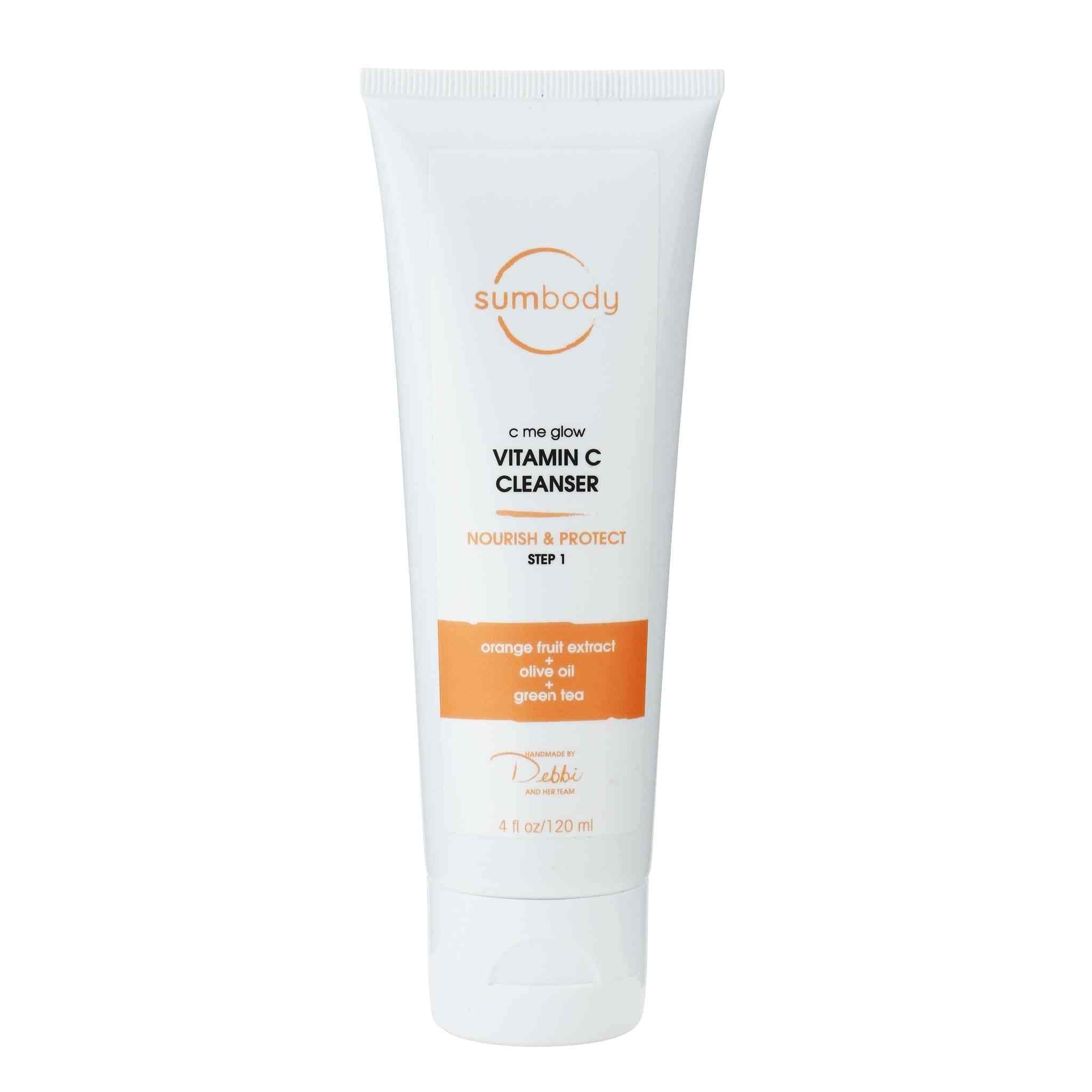 Bottle of C Me Glow Vitamin C Cleanser with antioxidant-rich ingredients and vegan label