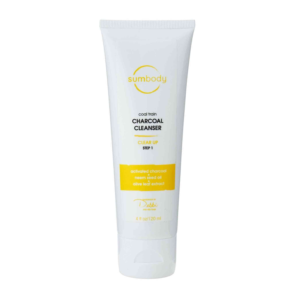 Coal Train Charcoal Cleanser bottle with bamboo and coconut hull charcoal ingredients for deep pore cleansing and radiant skin