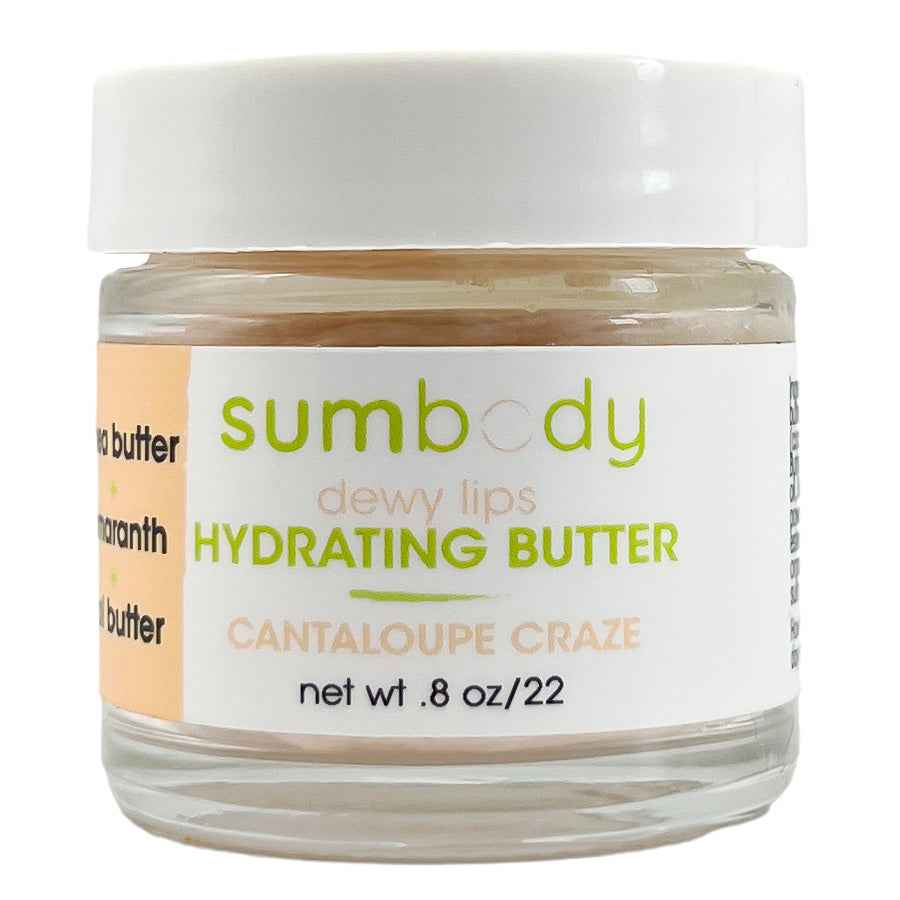Whipped lip plumping and hydrating serum jar with coconut and shea butters for moisturized lips