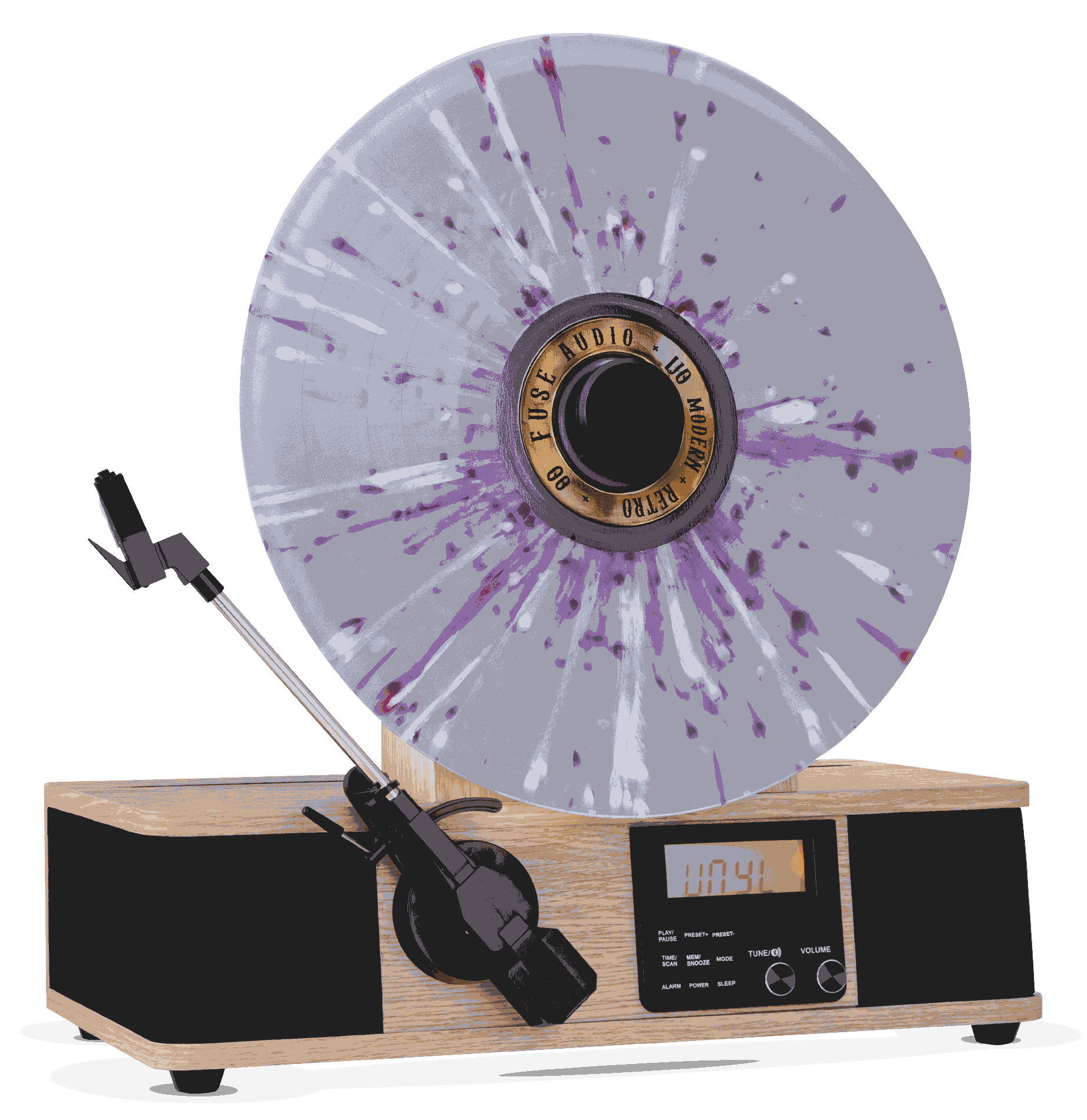 Fuse Wrap vertical vinyl record player with fabric wrap and Bluetooth connectivity