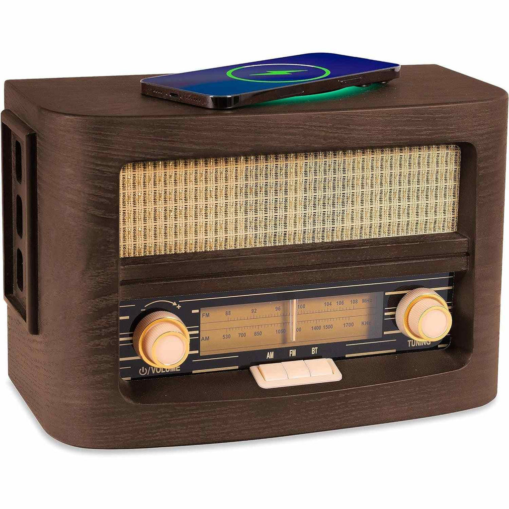 Fuse VINT Radio vintage retro wooden cabinet with Bluetooth and Qi wireless charging pad