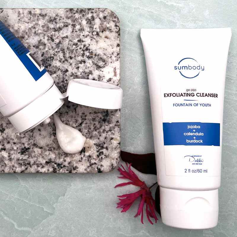 Go JoJo Facial Cleanser with biodegradable jojoba beads and peppermint essential oil for gentle exfoliation and hydration