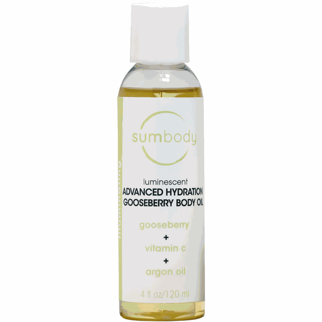 Bottle of Luminescent Advanced Hydration Gooseberry Body Oil for anti-aging and deep skin hydration