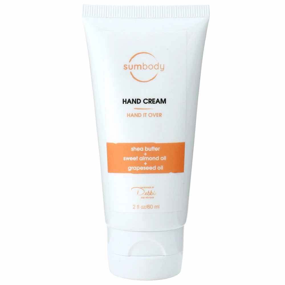 Hand cream tube with natural moisturizing ingredients and vegan label