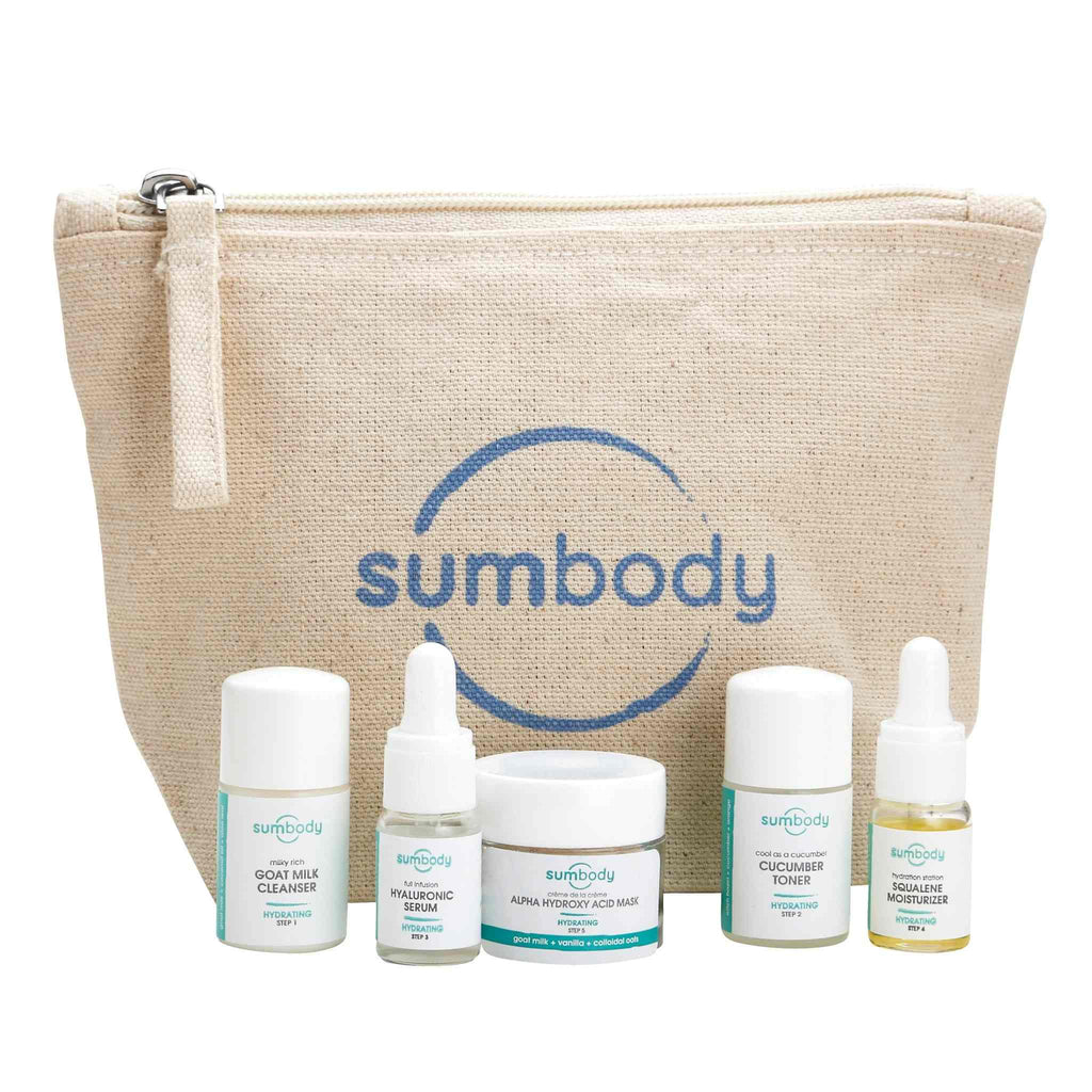 5 Steps to Perfect Skin hydrating mini kit with travel-sized skincare products for radiant, youthful complexion