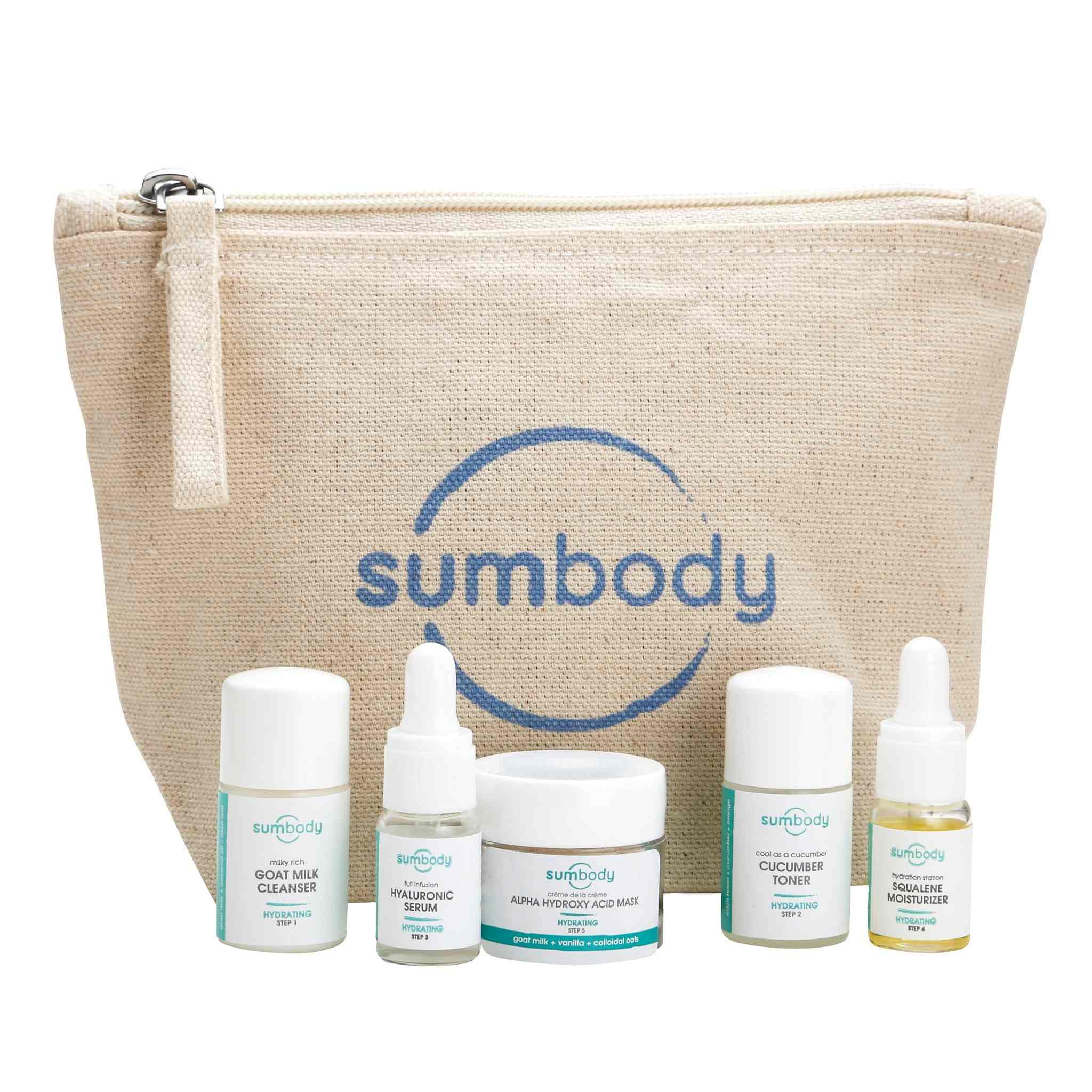 5 Steps to Perfect Skin hydrating mini kit with travel-sized skincare products for radiant, youthful complexion