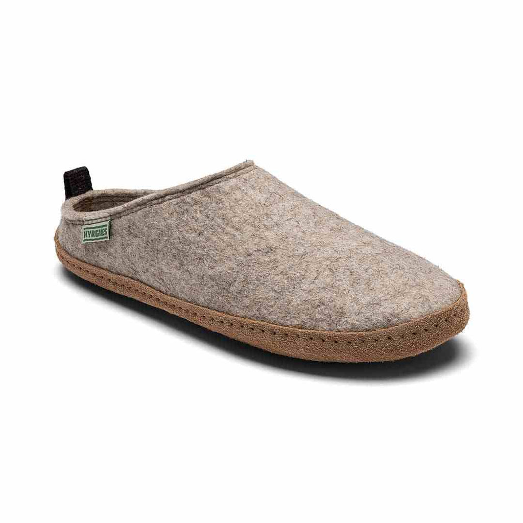 Kyrgies indoor wool slides handcrafted from natural Kyrgyz wool with breathable, moisture-wicking comfort and vegetable-tanned leather soles