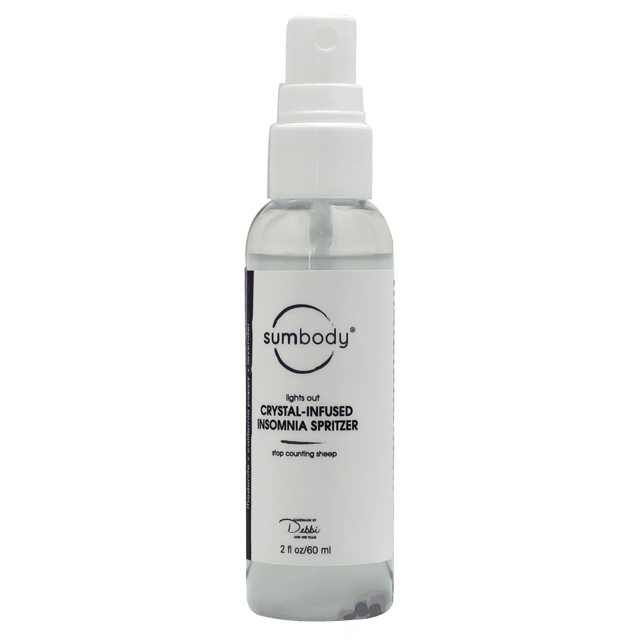 Lights Out Crystal-Infused Insomnia Spritzer bottle with calming botanicals and crystals for deep sleep
