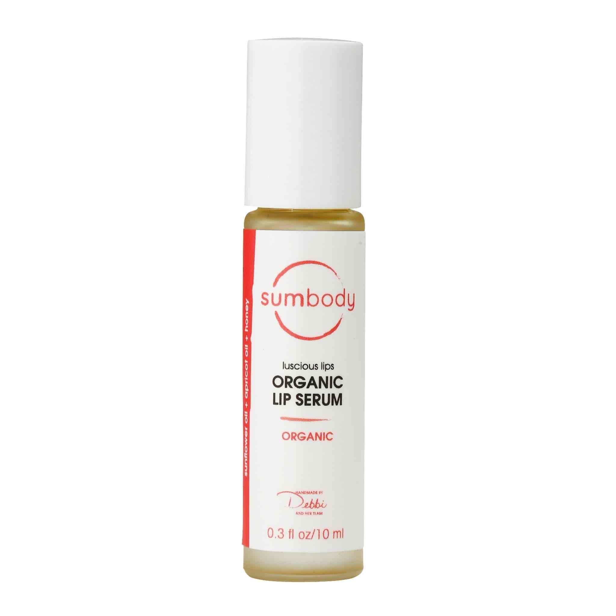 Luscious Lips Organic Lip Serum roll-on bottle with natural ingredients for hydration and anti-aging lip care