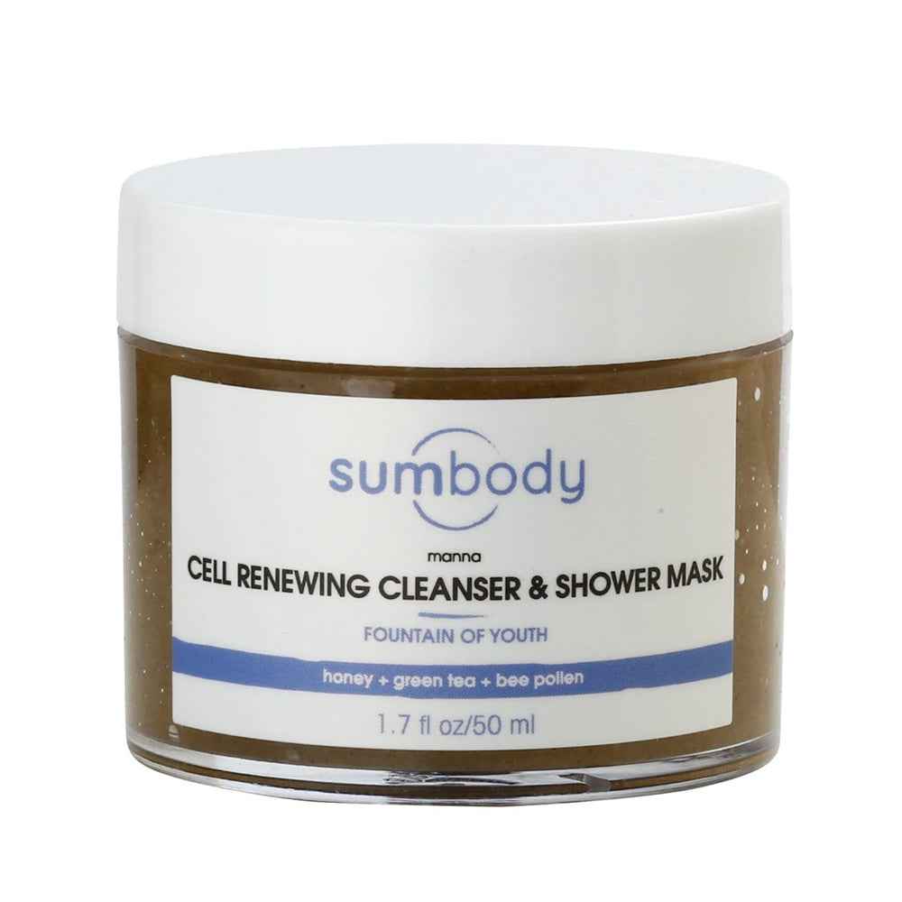 Manna Cell-Renewing Cleanser bottle with natural ingredients for exfoliating and hydrating skin