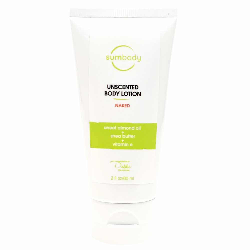 Naked Unscented Body Lotion bottle with vegan label, natural moisturizing lotion for soft, hydrated skin