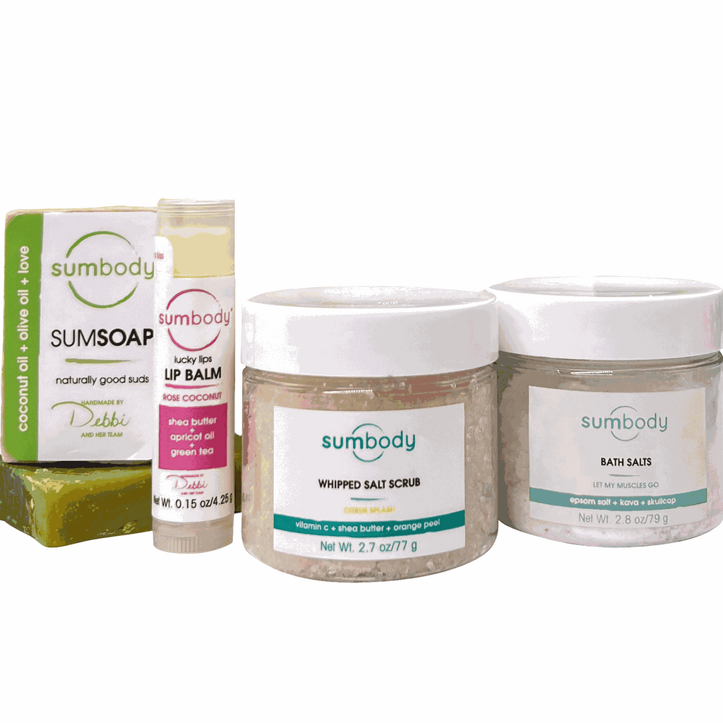 Get Sum Bath & Body best-selling lip balm, whipped salt scrub, bath salts, and nourishing SumSoaps collection
