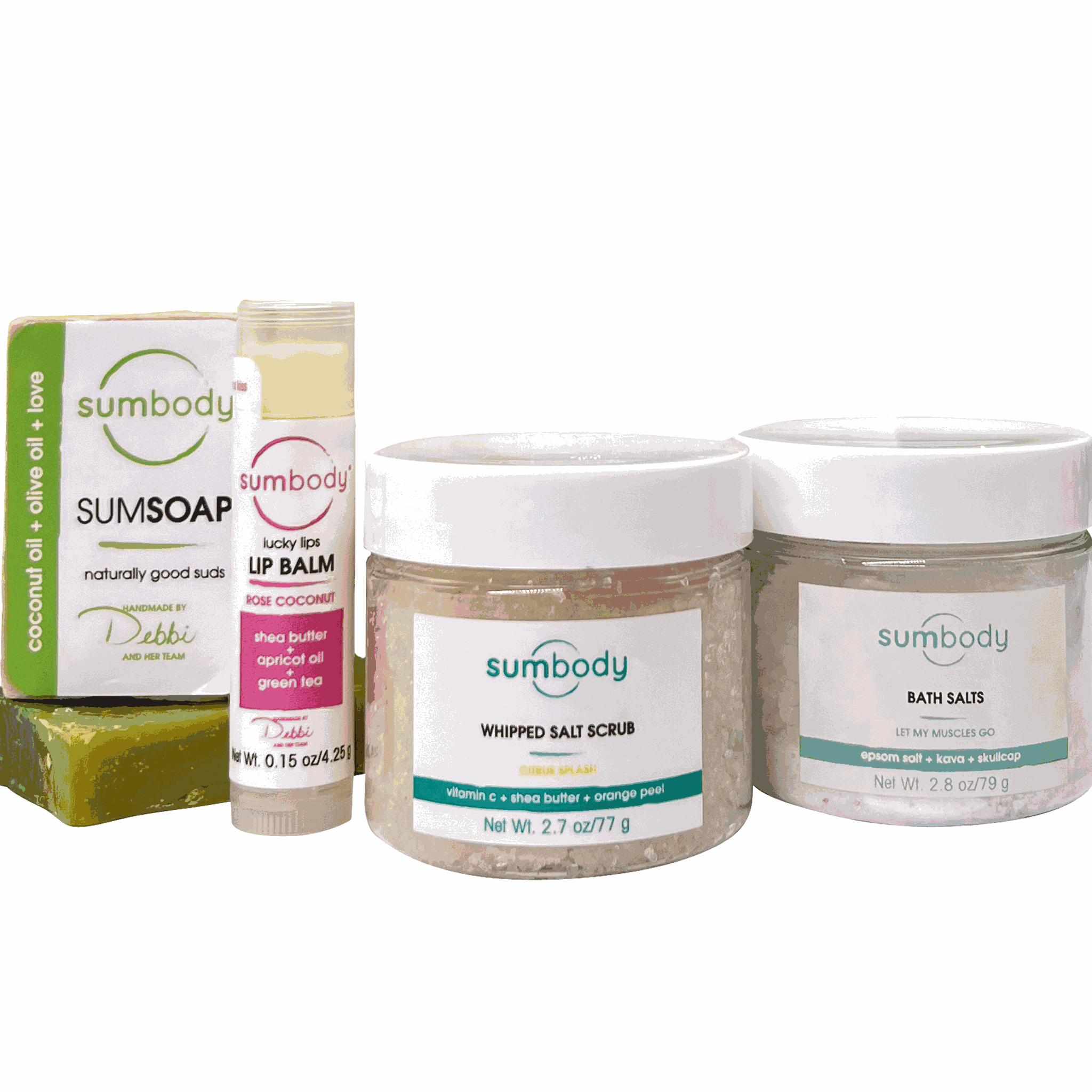 Get Sum Bath & Body best-selling lip balm, whipped salt scrub, bath salts, and nourishing SumSoaps collection