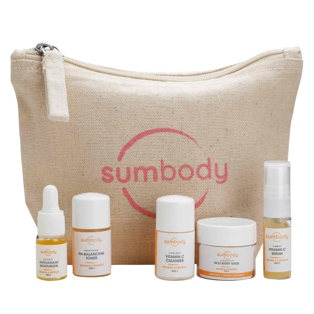 5 Steps to Perfect Skin Nourish & Protect Mini Kit travel-size skincare products for anti-aging and glowing skin