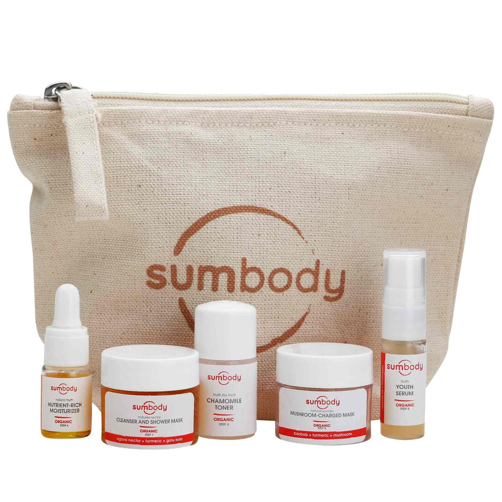 5 Steps to Perfect Skin Organic Mini Kit with vegan, chemical-free skincare products for glowing, healthy skin