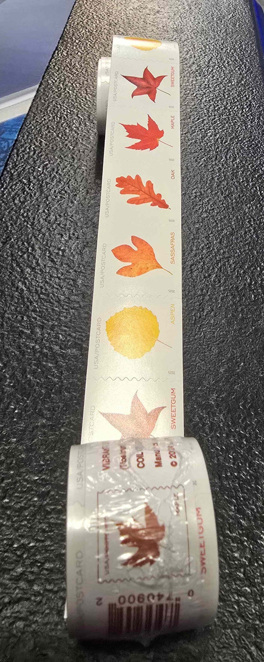 Coil of 100 vibrant leaves postcard stamps factory sealed