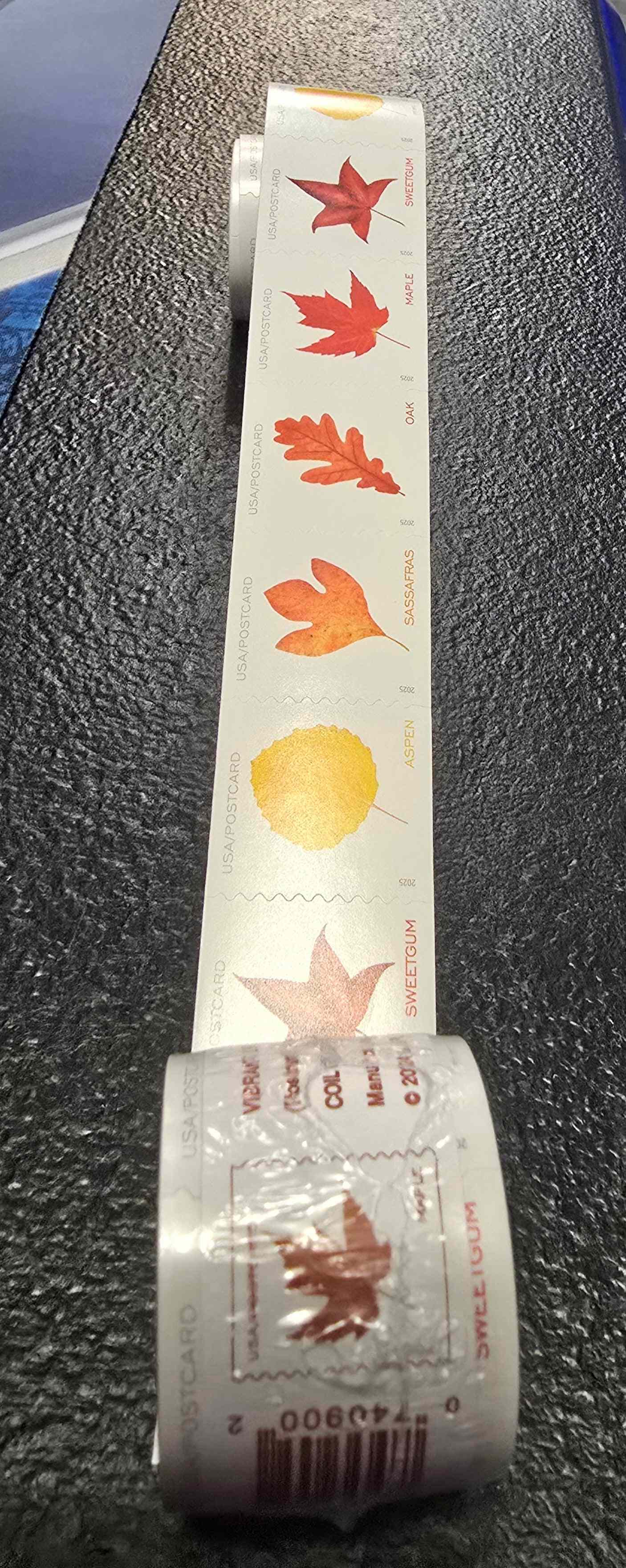 Coil of 100 vibrant leaves postcard stamps factory sealed