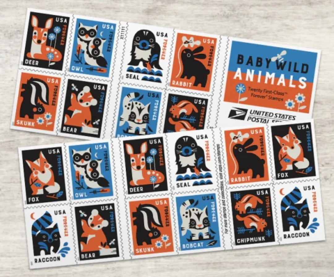 2025 Baby wild animals on Forever first class postage stamps collection