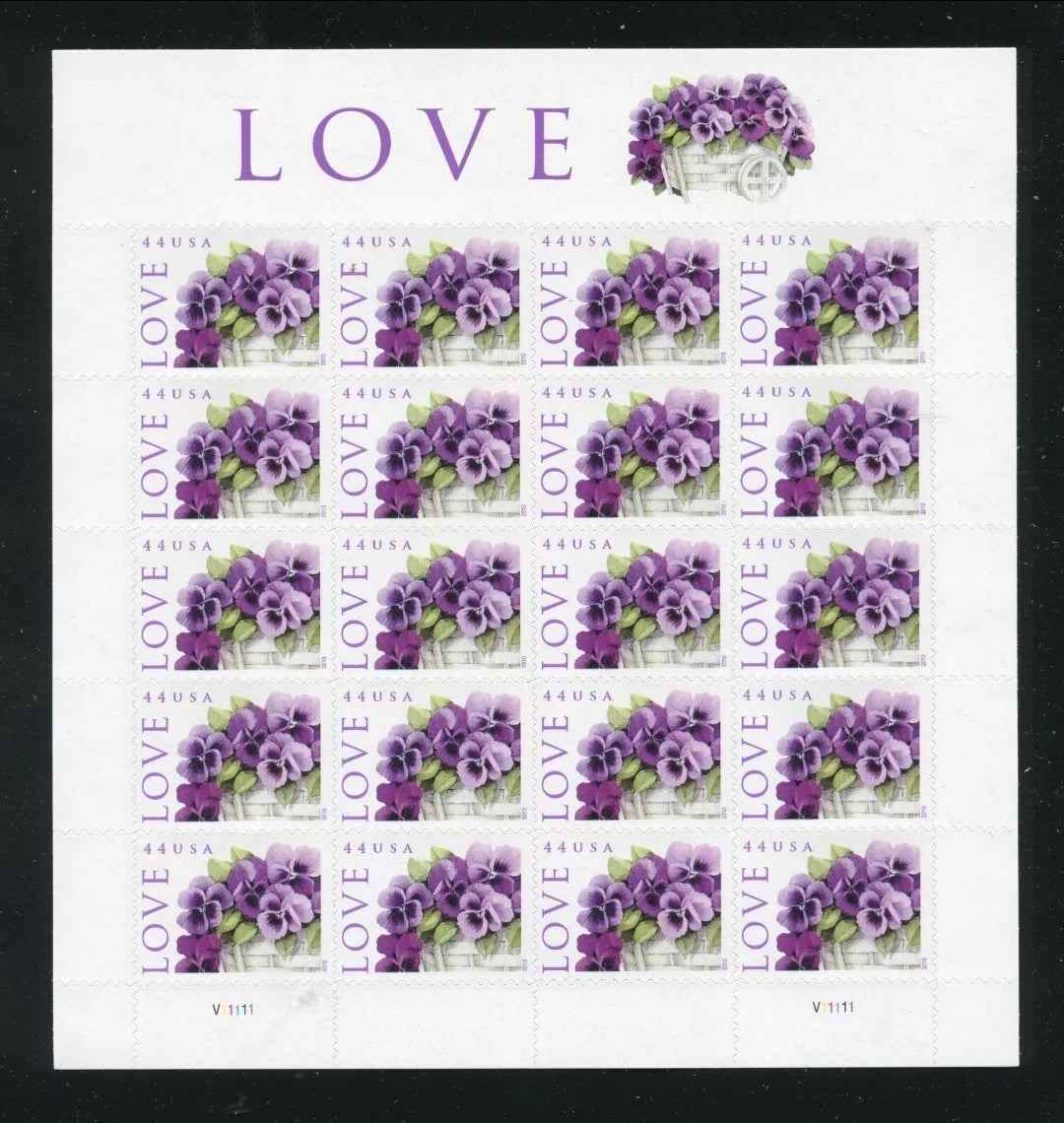Sheet of 20 Love Pansies Flowers 44-cent stamps