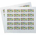 Lets Celebrate! USA Forever postage stamps with colorful circles and dark green letters on white background