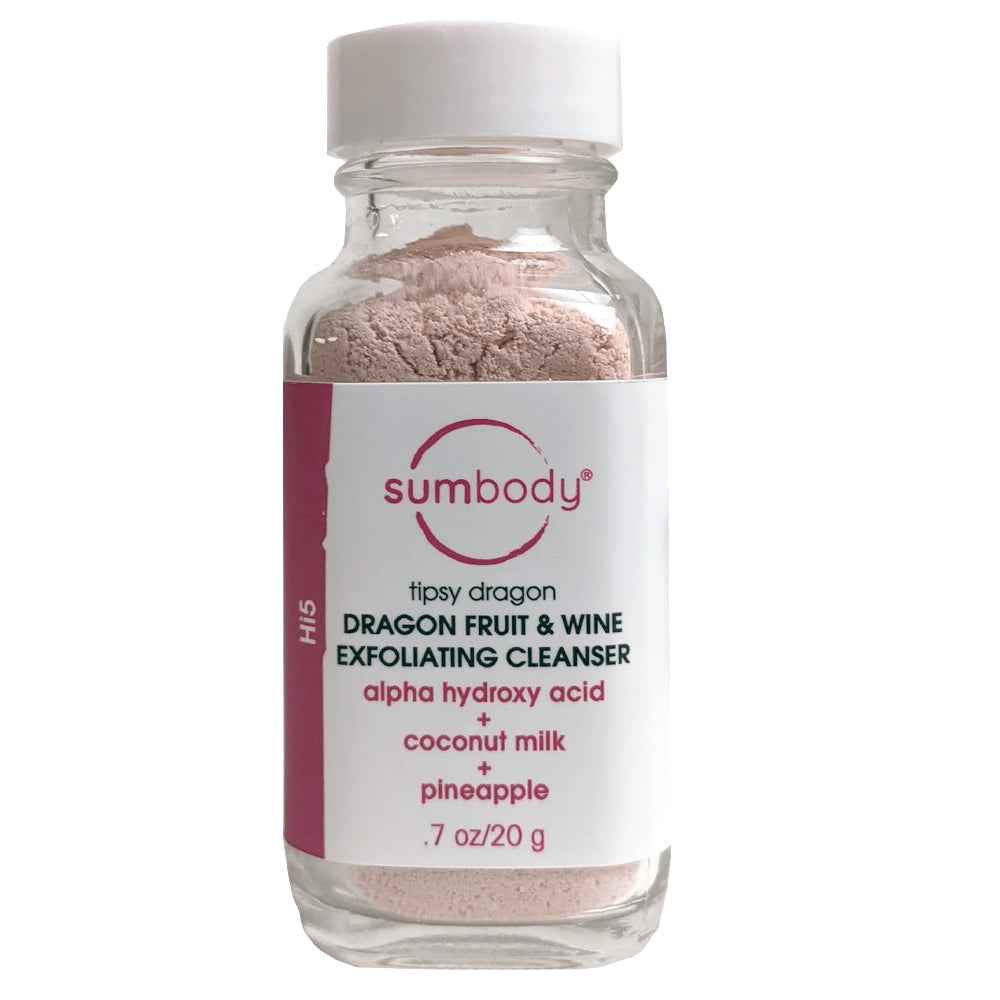 Tipsy Dragon Dragon Fruit & Wine exfoliating cleanser bottle with dragon fruit and wine ingredients for gentle skincare