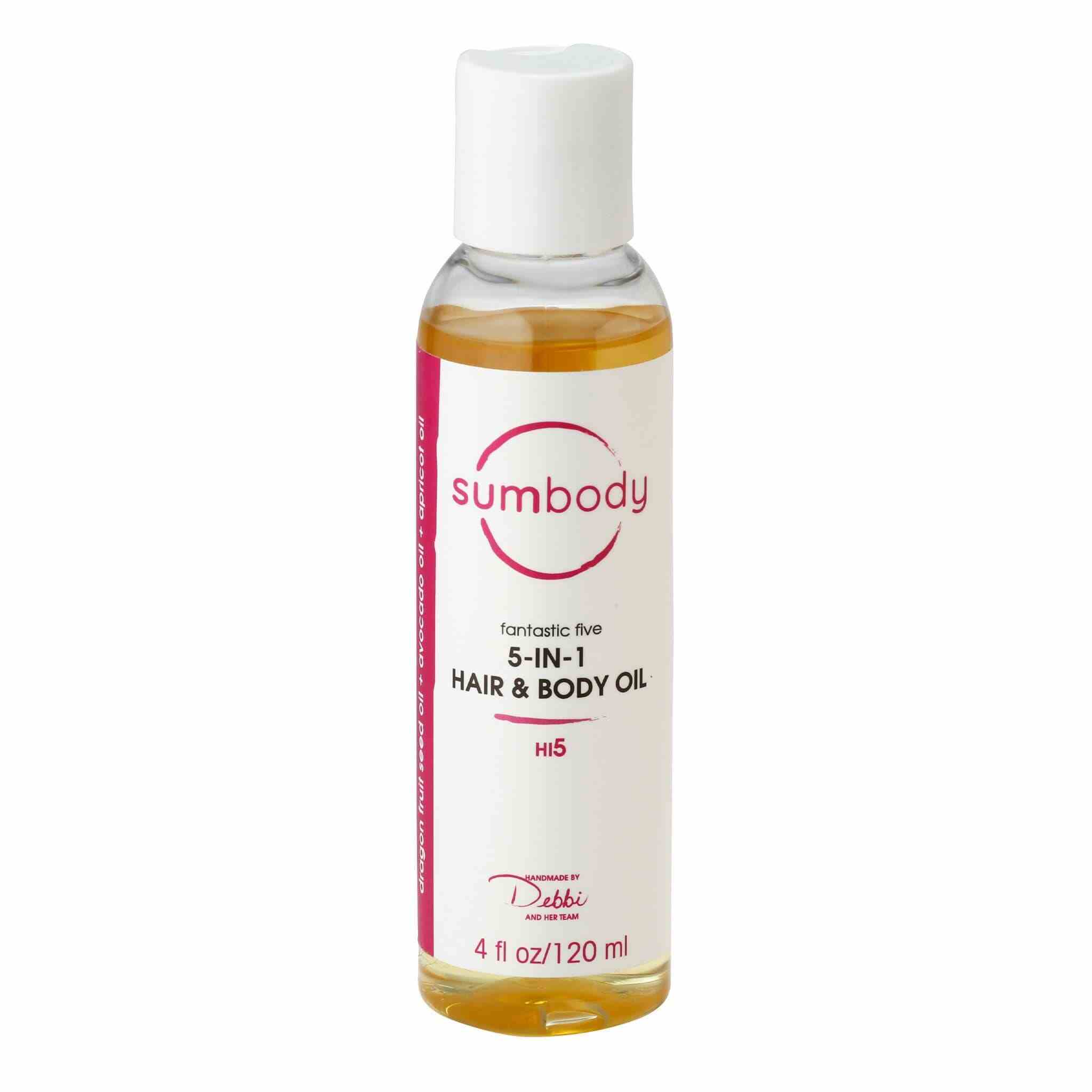 Fantastic Five 5-in-1 nourishing hair and body oil bottle with natural ingredients for hydration and skincare