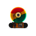 Fuse Vert vertical vinyl record player with black tone arm, Audio Technica needle, and genuine Ashtree wood finish