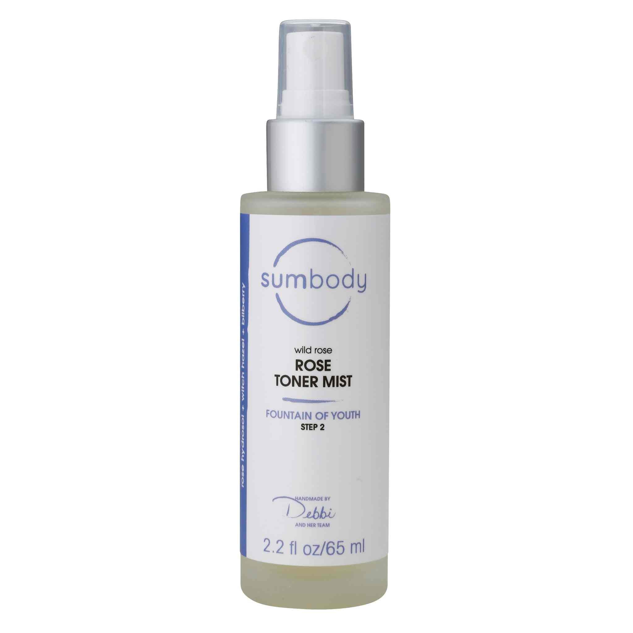 Wild Rose Toner Mist bottle with rose and witch hazel ingredients for soothing and anti-aging skin care