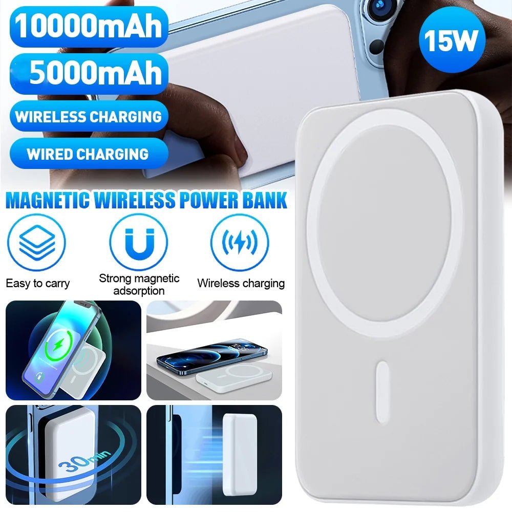 Wireless Magnetic Power Bank 5000mAh/10000mAh – Portable MagSafe Charger for iPhone 15/14/13/12 Series (Gray) - Bryans Products