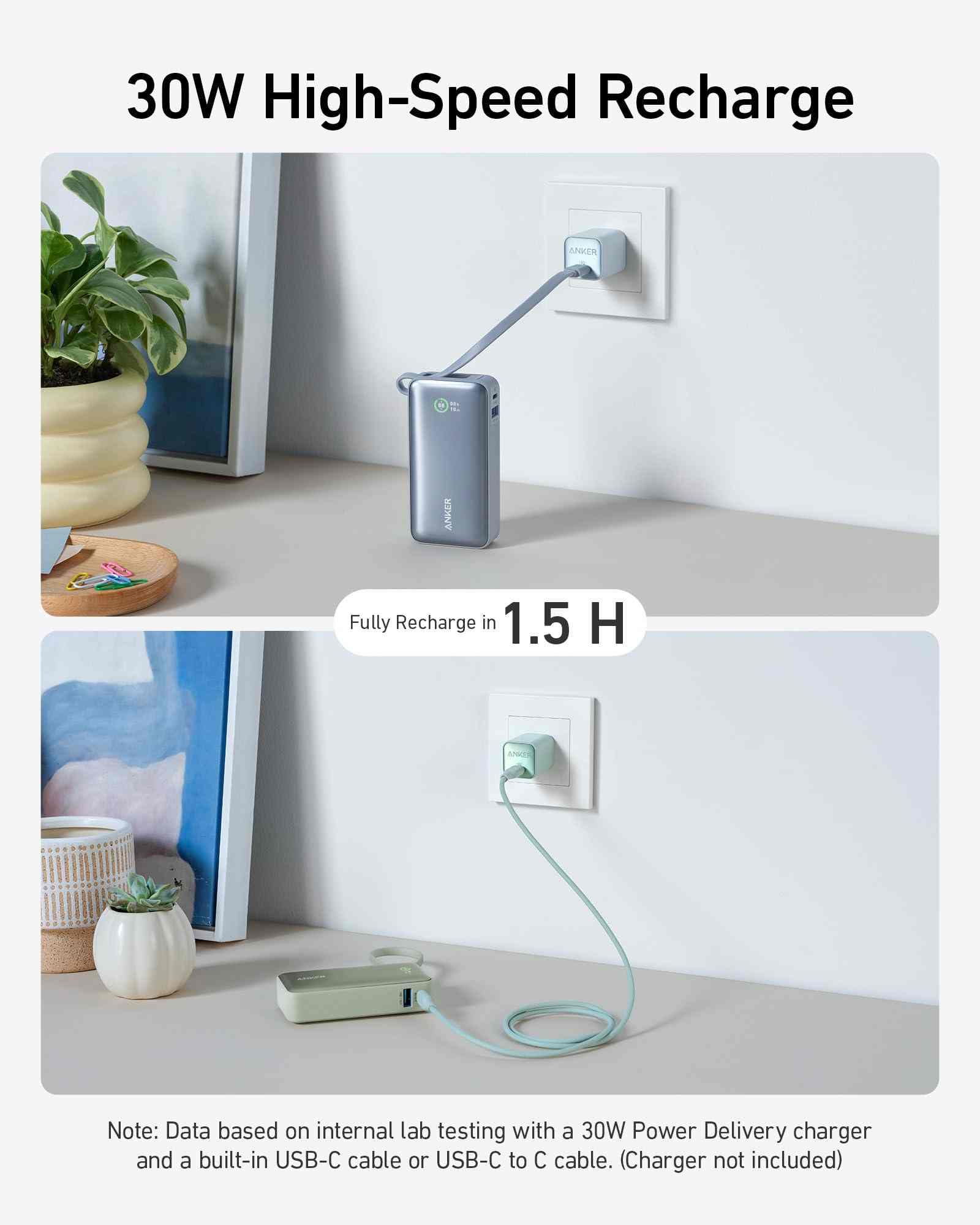 Anker Nano Power Bank (30W, Built-In USB-C Cable)
