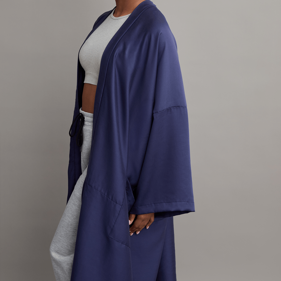 The Kyrgies Robe lightweight silk kimono in blush color with sustainable eucalyptus fiber